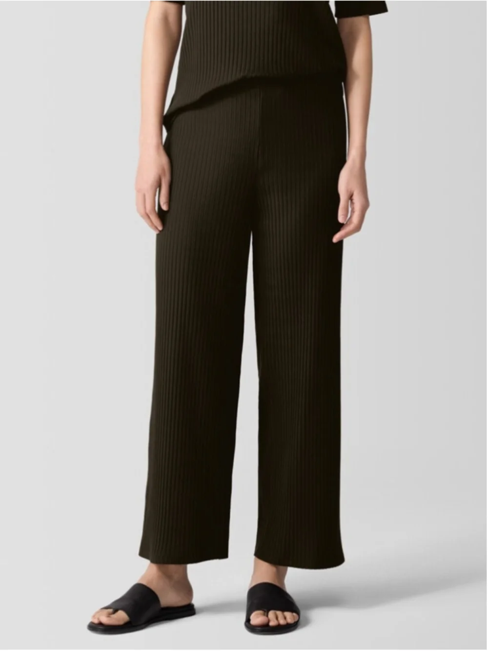 Eileen Fisher Textured Stretch Rib Wide-Leg Pants cropped sz xl